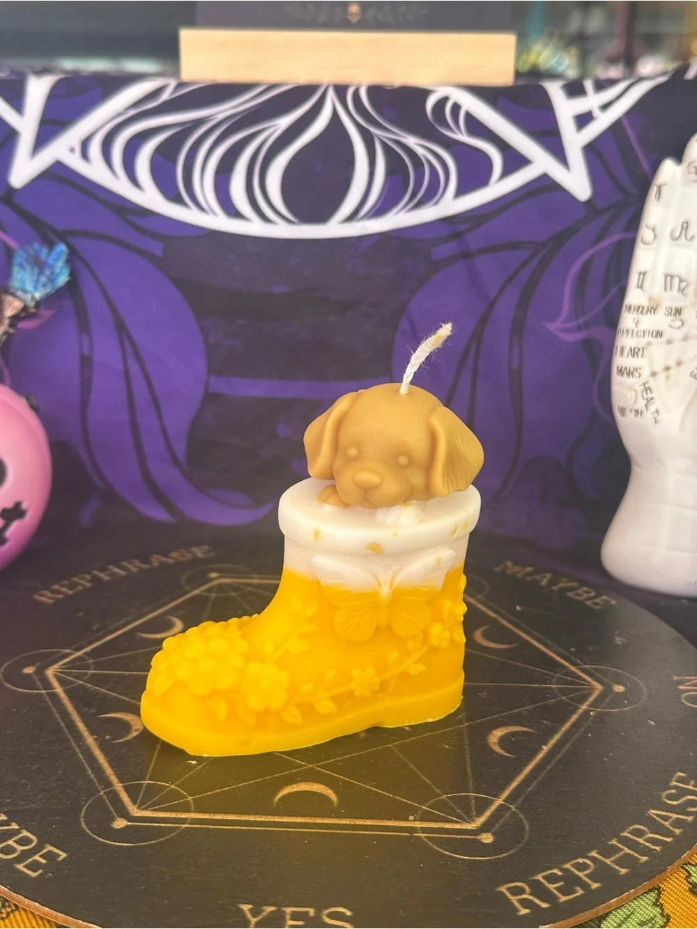 Yellow Puppy in a Boot Candle